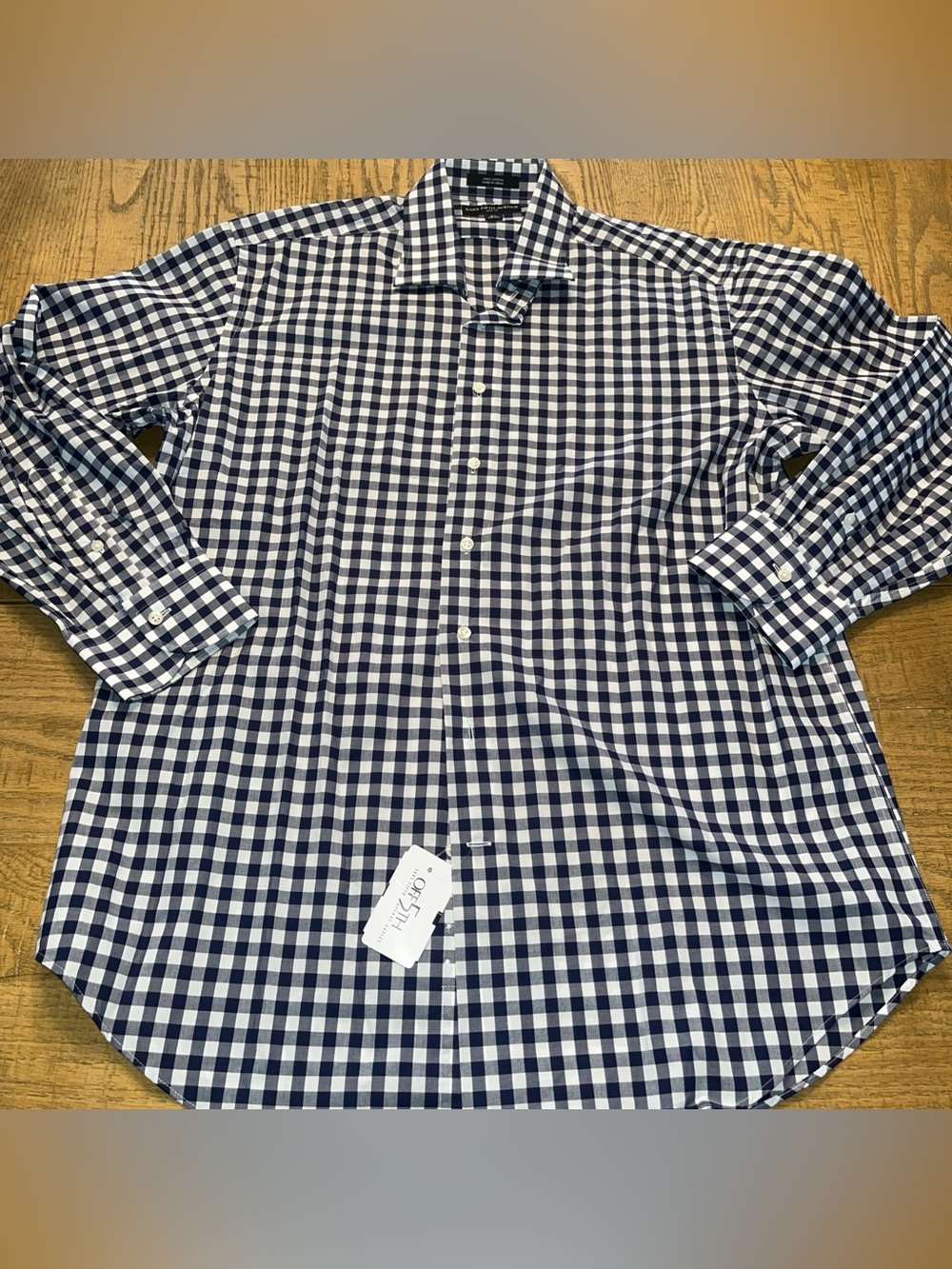 Saks Fifth Avenue Off Fifth Button Up Shirt Blue White Black Plaid 16.5 32/33